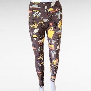 Lularoe Taupe Bicycles & Backpacks Novelty Knit Leggings One Size (2-12)